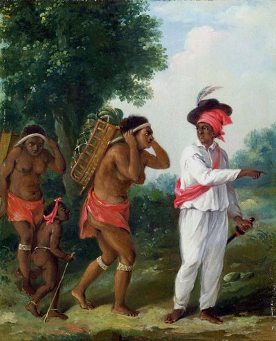Uomo di colore delle Indie Occidentali, che dirige due donne caraibiche con un bambino, c.1780 da Agostino Brunias